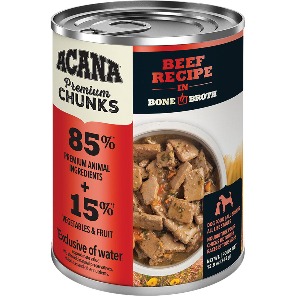 ACANA Premium Chunks Beef Recipe in Bone Broth Wet Dog Food, 12.8-oz (Size: 12.8-oz)