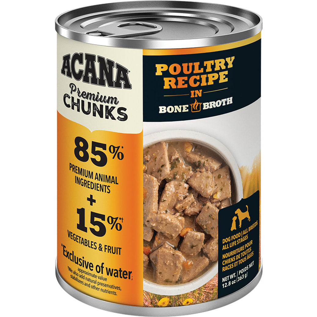 ACANA Premium Chunks Poultry Recipe in Bone Broth Wet Dog Food, 12.8-oz (Size: 12.8-oz)