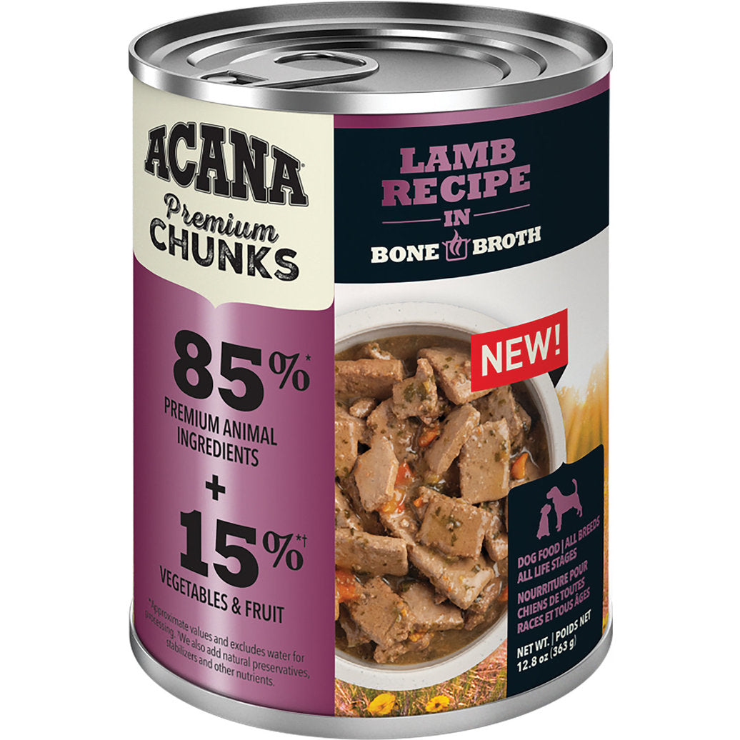 ACANA Premium Chunks Lamb Recipe in Bone Broth Wet Dog Food, 12.8-oz (Size: 12.8-oz)