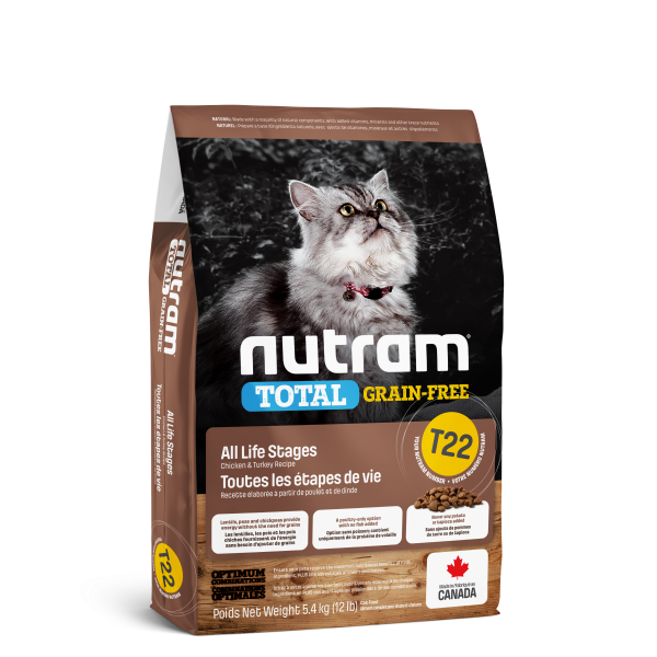 Nutram Total T22 Chicken & Turkey Grain-Free All Life Stages Dry Cat Food, 5.4-kg (Size: 5.4-kg)