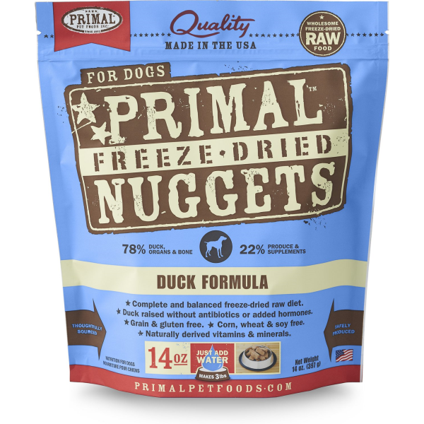 Primal Raw Freeze-Dried Nuggets Duck Formula Dog Food, 14-oz (Size: 14-oz)