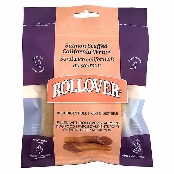 Rollover Premium Salmon Stuffed California Wraps Dog Treats, 4-pk (Size: 4-pk)