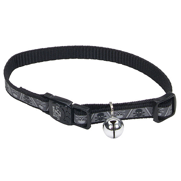 Lazer Brite Reflective Adjustable Breakaway Cat Collar, Skulls & Cross Bones