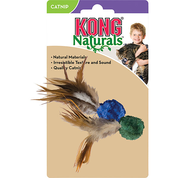 KONG Naturals Crinkle Ball with Feathers Cat Toy, Color Varies