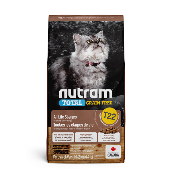 Nutram Total T22 Chicken & Turkey Grain-Free All Life Stages Dry Cat Food, 2-kg (Size: 2-kg)
