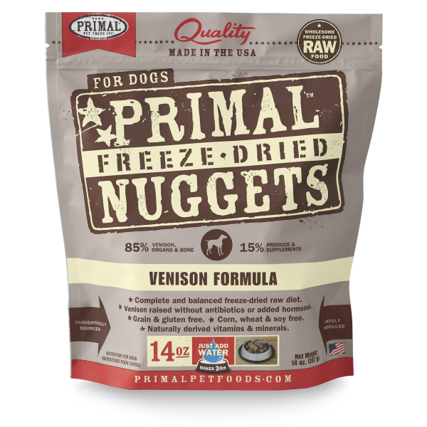 Primal Raw Freeze-Dried Nuggets Venison Formula Dog Food, 14-oz (Size: 14-oz)