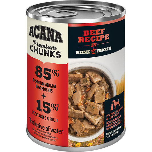ACANA Premium Chunks Beef Recipe in Bone Broth Wet Dog Food, 12.8-oz (Size: 12.8-oz)