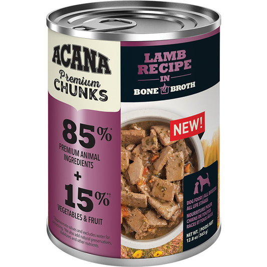 ACANA Premium Chunks Lamb Recipe in Bone Broth Wet Dog Food, 12.8-oz (Size: 12.8-oz)