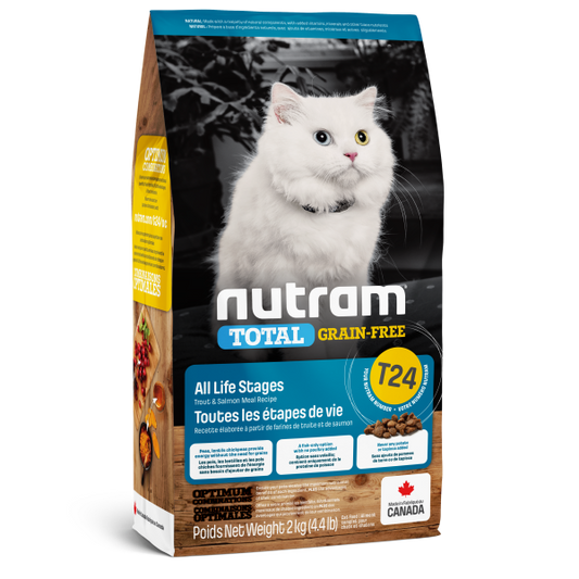 Nutram Total T24 Trout & Salmon Grain-Free All Life Stages Dry Cat Food, 2-kg (Size: 2-kg)