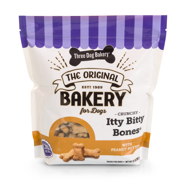Three Dog Bakery Itty Bitty Bones Peanut Butter Dog Treats, 32-oz (Size: 32-oz)