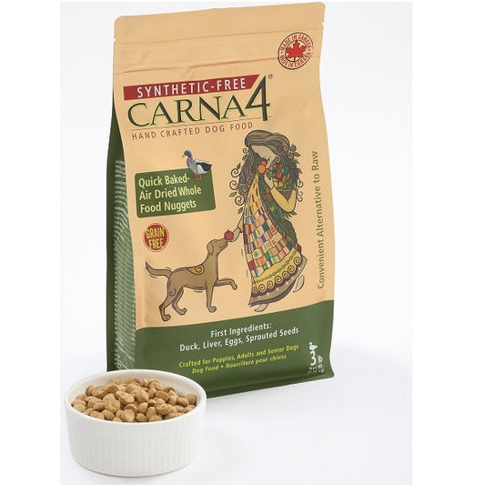 Carna4 Duck Formula Quick-Baked Nuggets Grain-Free Air-Dried Dog Food, 3-lb (Size: 3-lb)