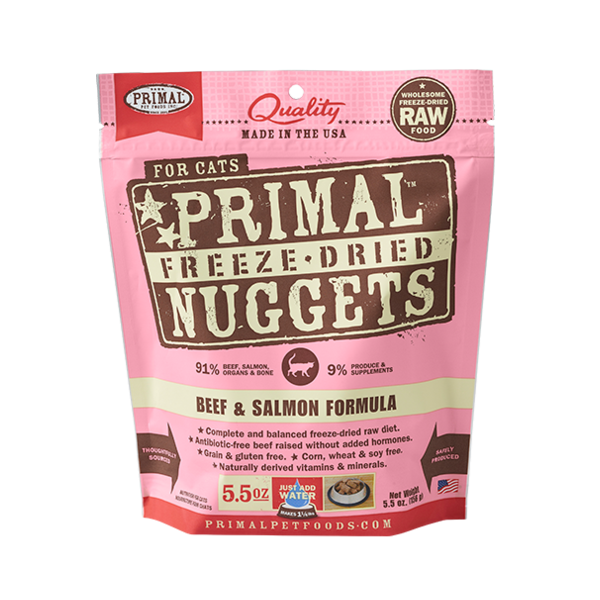 Primal Raw Freeze-Dried Nuggets Beef & Salmon Formula Cat Food, 5.5-oz (Size: 5.5-oz)
