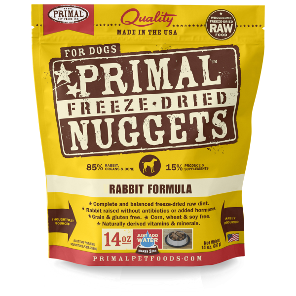 Primal Raw Freeze-Dried Nuggets Rabbit Formula Dog Food, 14-oz (Size: 14-oz)