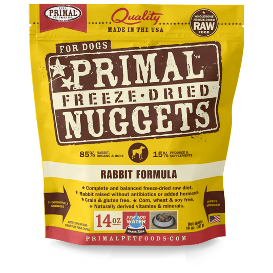Primal Raw Freeze-Dried Nuggets Rabbit Formula Dog Food, 14-oz (Size: 14-oz)