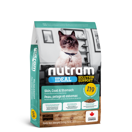 Nutram Ideal I19 Solution Support Skin, Coat & Stomach Cat Food, 5.4-kg (Size: 5.4-kg)