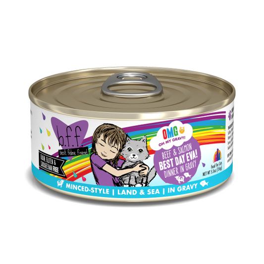 BFF OMG GRAVY Beef & Salmon Best Day Eva! Dinner in Gravy Wet Cat Food Can, 5.5-oz (Size: 5.5-oz)