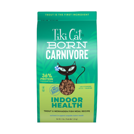 Tiki Cat Born Carnivore Indoor Health Trout & Menhaden Fish Meal Non-GMO Dry Cat Food, 3-lb (Size: 3-lb)
