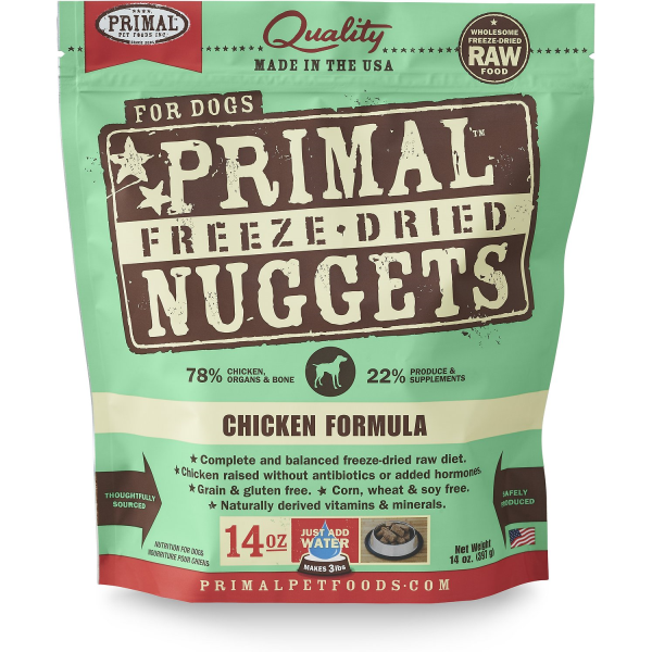 Primal Raw Freeze-Dried Nuggets Chicken Formula Dog Food, 14-oz (Size: 14-oz)