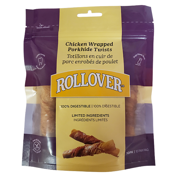 Rollover Premium Chicken Wrapped Porkhide Twists Dog Treats, 10-pk (Size:  10-pk)