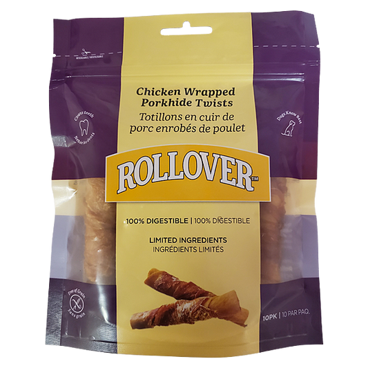 Rollover Premium Chicken Wrapped Porkhide Twists Dog Treats, 10-pk (Size:  10-pk)