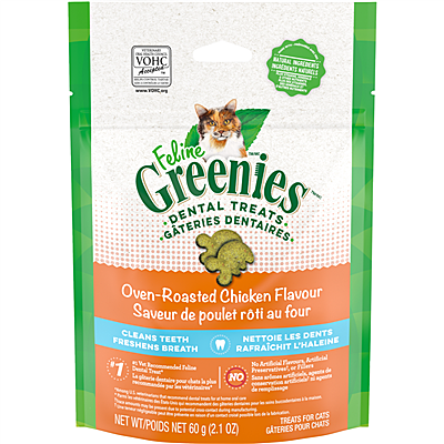 Feline Greenies Oven-Roasted Chicken Flavor Dental Cat Treats (CA), 60-gram (Size: 60-gram)