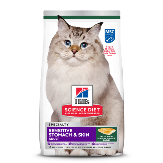 Hill's Science Diet Adult Sensitive Stomach & Skin Pollock Meal & Barley Dry Cat Food, 3.5-lb (Size: 3.5-lb)