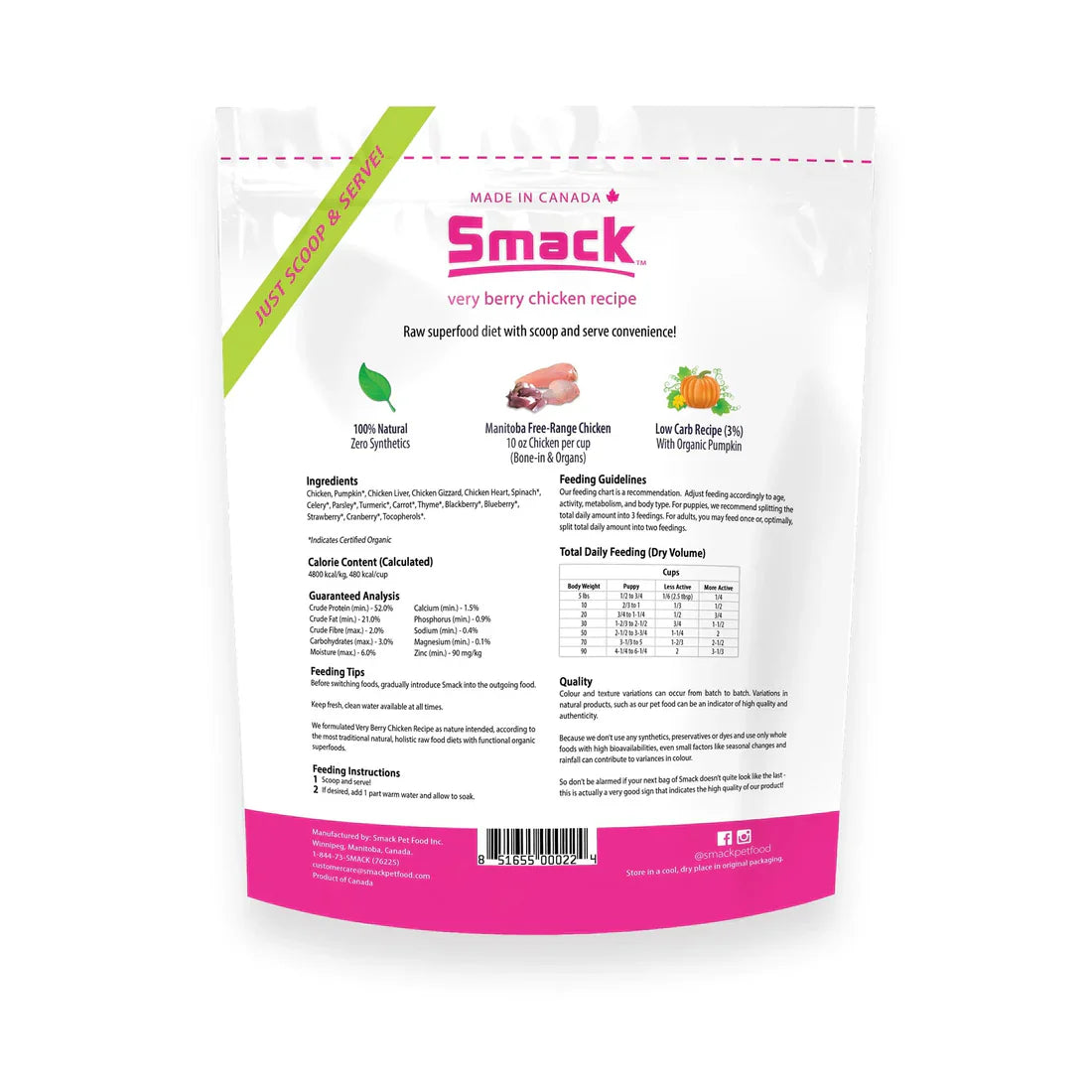 Smack Very Berry Chicken Raw Dehydrated Dog Food, 250-gram (Size: 250-gram)