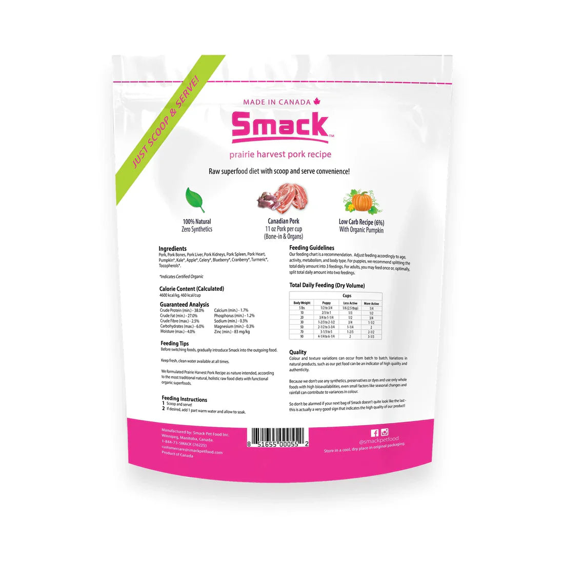Smack Prairie Harvest Pork Raw Dehydrated Dog Food, 2.5-kg (Size: 2.5-kg)