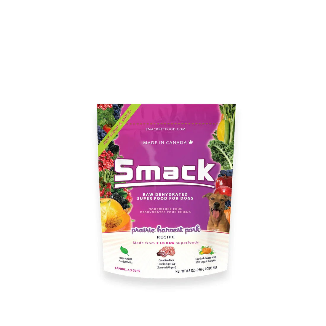 Smack Prairie Harvest Pork Raw Dehydrated Dog Food, 250-gram (Size: 250-gram)