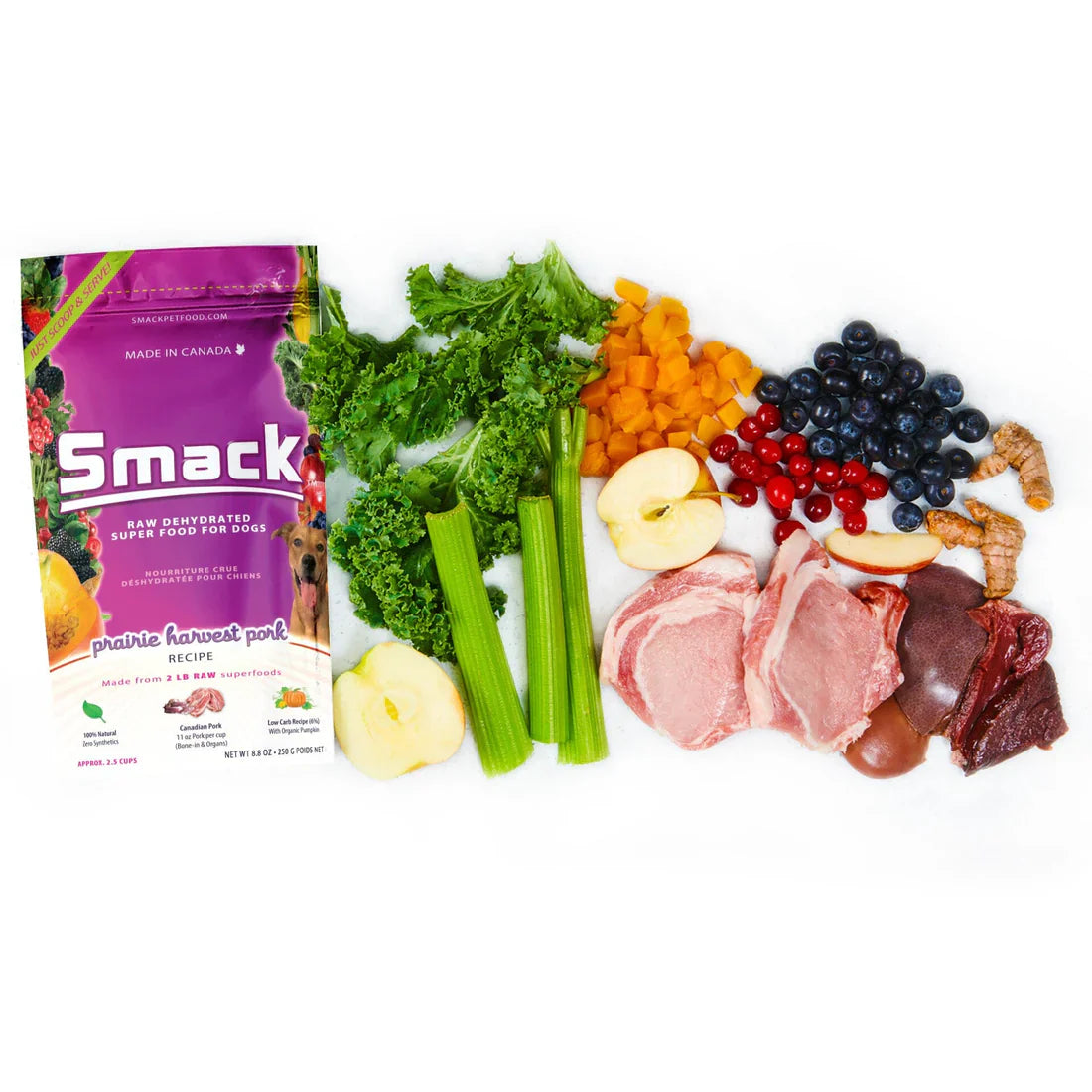 Smack Prairie Harvest Pork Raw Dehydrated Dog Food, 250-gram (Size: 250-gram)