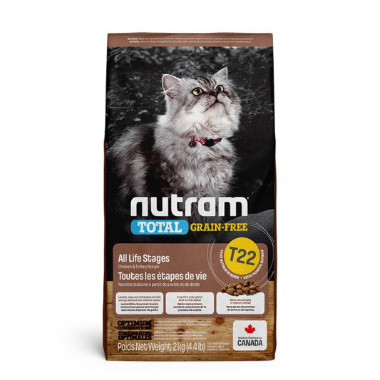 Nutram Total T22 Chicken & Turkey Grain-Free All Life Stages Dry Cat Food, 2-kg (Size: 2-kg)