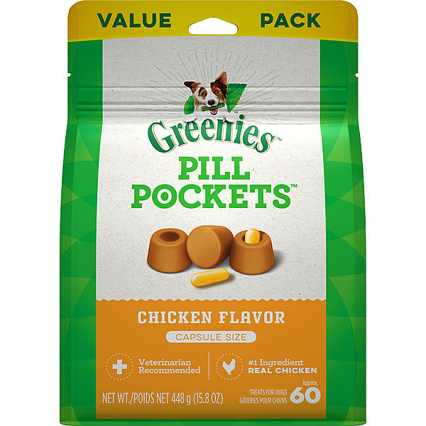 Greenies Pill Pockets Canine Capsules Chicken Flavor Dog Treats, 60-count (Size: 60-count)