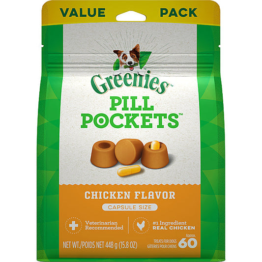 Greenies Pill Pockets Canine Capsules Chicken Flavor Dog Treats, 60-count (Size: 60-count)