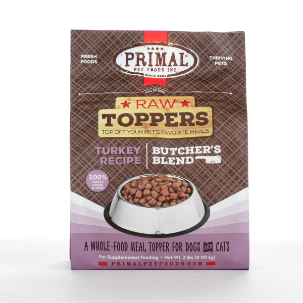Primal Raw Toppers Butcher's Blend Turkey Dog & Cat Food Topper, 2-lb (Size: 2-lb)