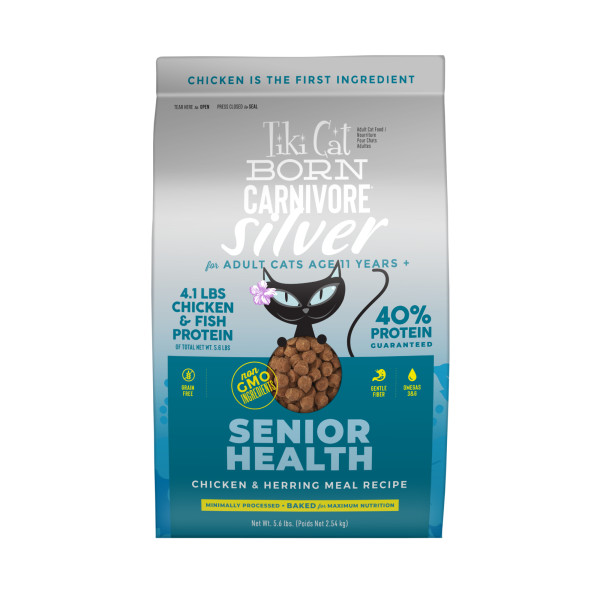 Tiki Cat Born Carnivore Silver Senior Health Chicken & Herring Meal Non-GMO Dry Cat Food, 5.6-lb (Size: 5.6-lb)