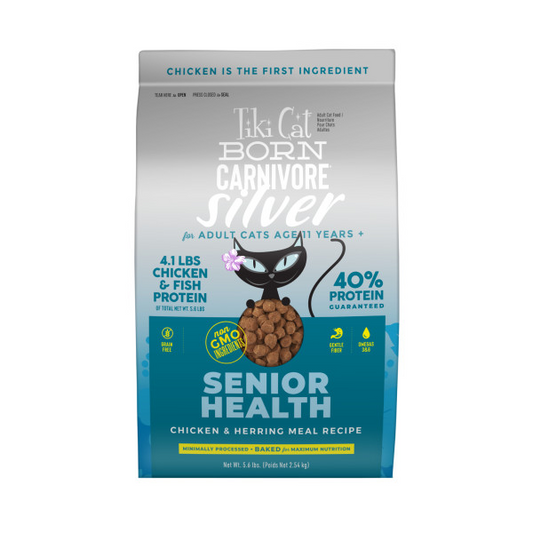 Tiki Cat Born Carnivore Silver Senior Health Chicken & Herring Meal Non-GMO Dry Cat Food, 5.6-lb (Size: 5.6-lb)
