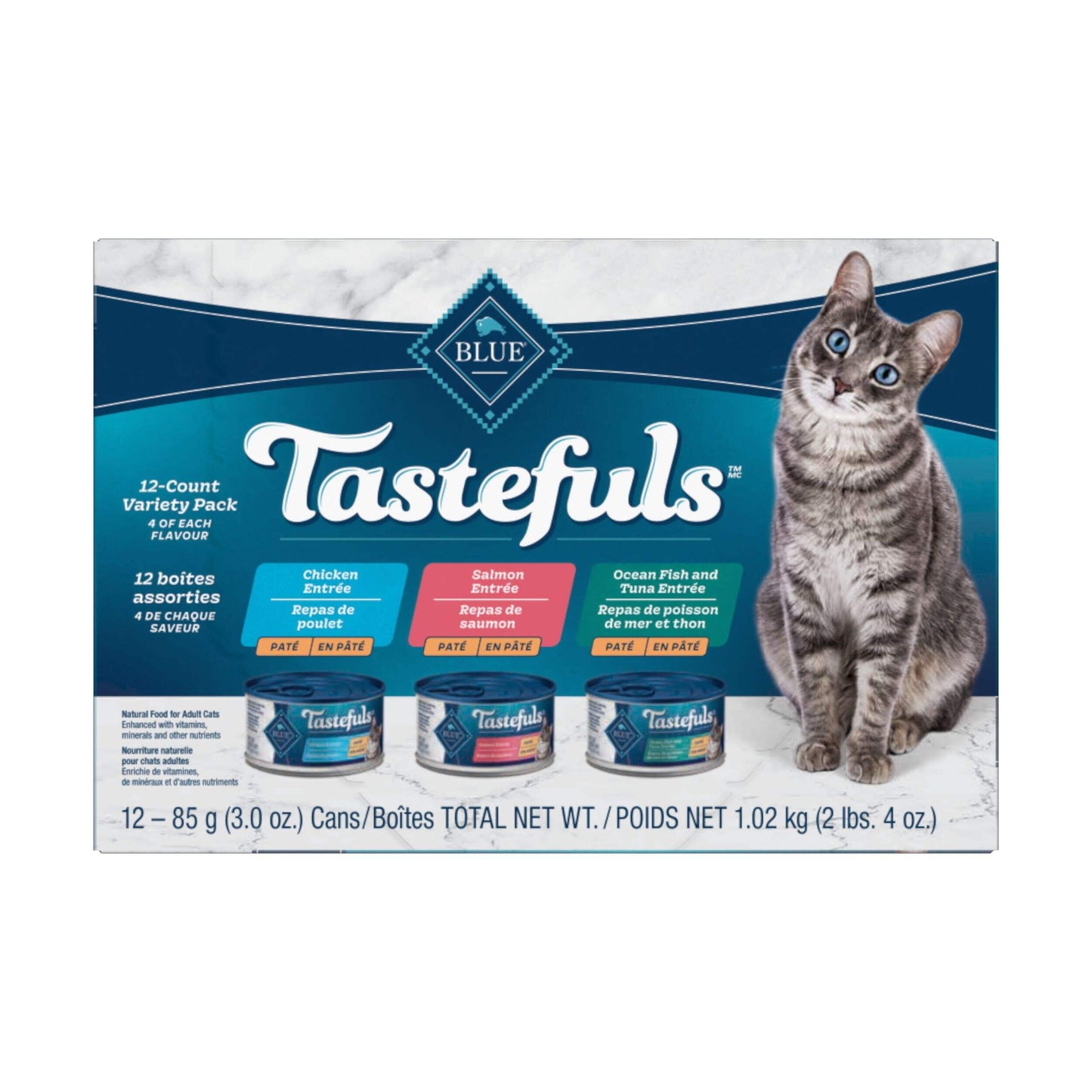 Blue Cat Tastefuls Adlt VrtyPk Slm/Chk/OcFshTuna Pate 12/3oz