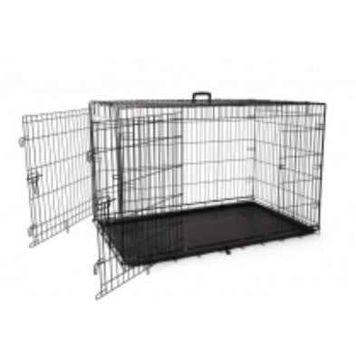 Unleashed Epoxy Double Door Dog Crate, Black, 30.5 x 19 x 22.4-in (Size: 30.5 x 19 x 22.4-in)