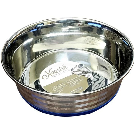 Nourish Stainless Steels Heavy Dish with Stripes for Pets, 60-oz (Size: 60-oz)