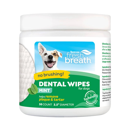 Tropiclean Fresh Breath Mint Dental Wipes for Dogs, 50-count (Size: 50-count)